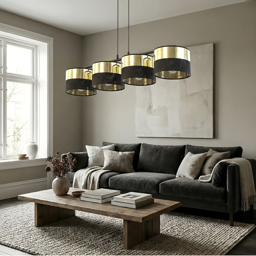 Kábeles csillár LUX 4xE27/15W/230V fekete/arany