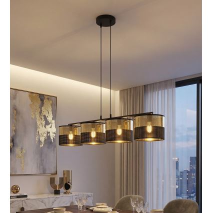 Kábeles csillár LUX 4xE27/15W/230V fekete/arany