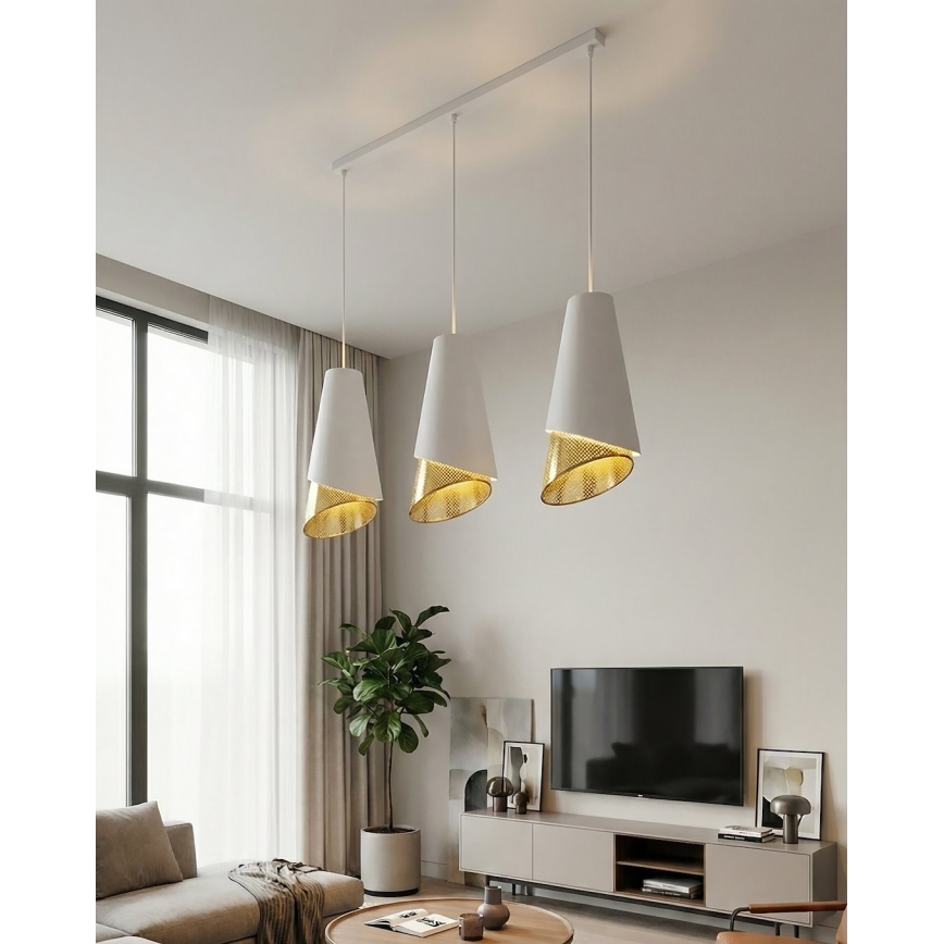 Kábeles csillár MODA 3xE27/15W/230V fehér/arany