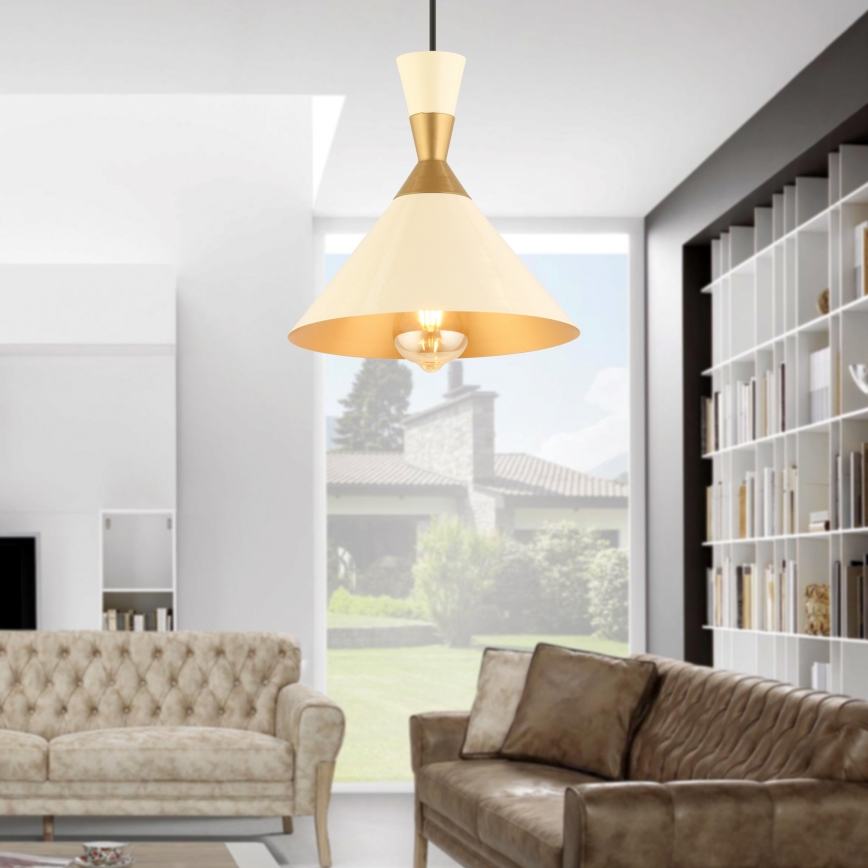 Kábeles csillár MONZA 1xE27/40W/230V Ø 25 cm krémszínű/aranyszínű