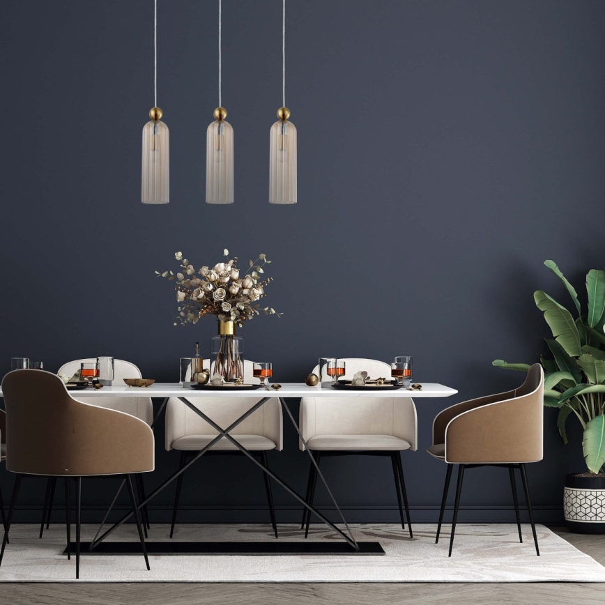 Kábeles csillár PIEGA 3xE14/40W/230V sárgaréz/füstös bézs