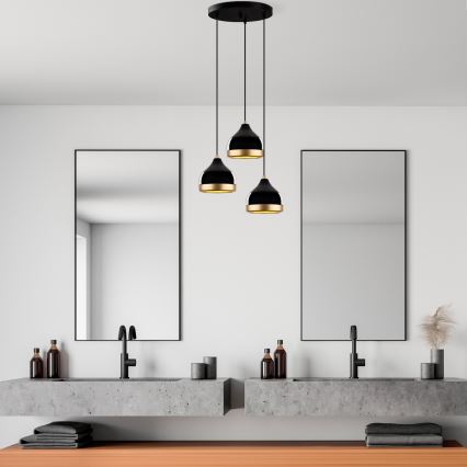 Kábeles csillár YILDO 3xE27/40W/230V fekete/arany