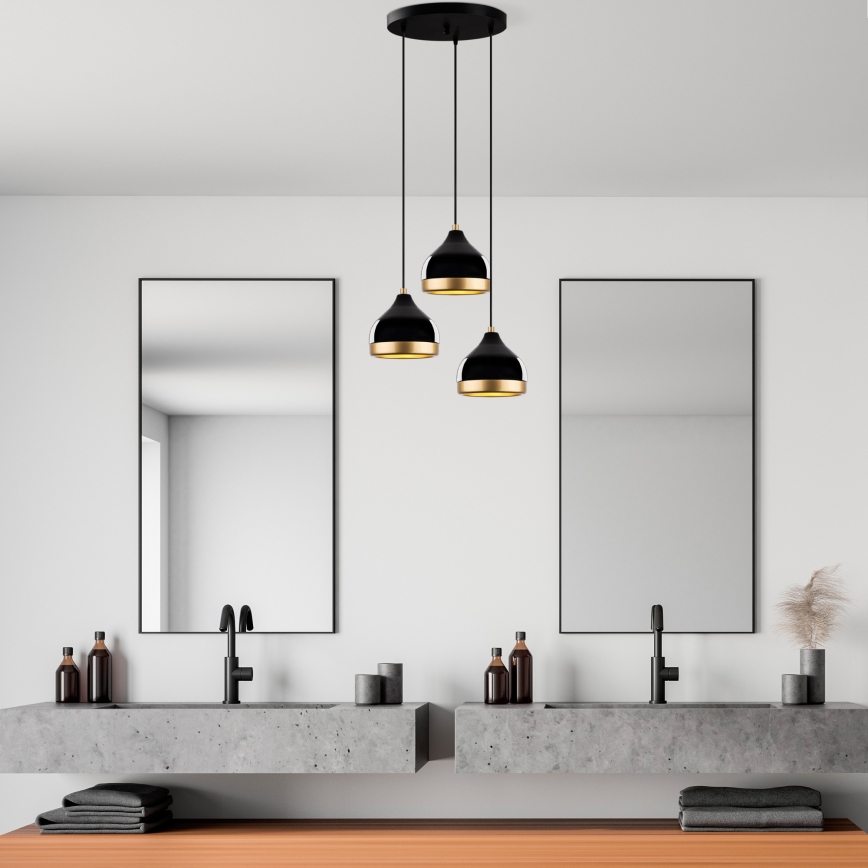 Kábeles csillár YILDO 3xE27/40W/230V fekete/arany