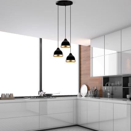 Kábeles csillár YILDO 3xE27/40W/230V fekete/arany