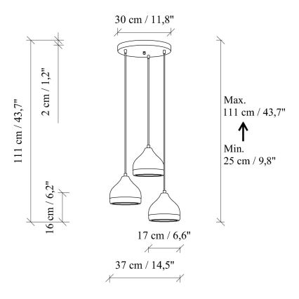Kábeles csillár YILDO 3xE27/40W/230V fekete/arany