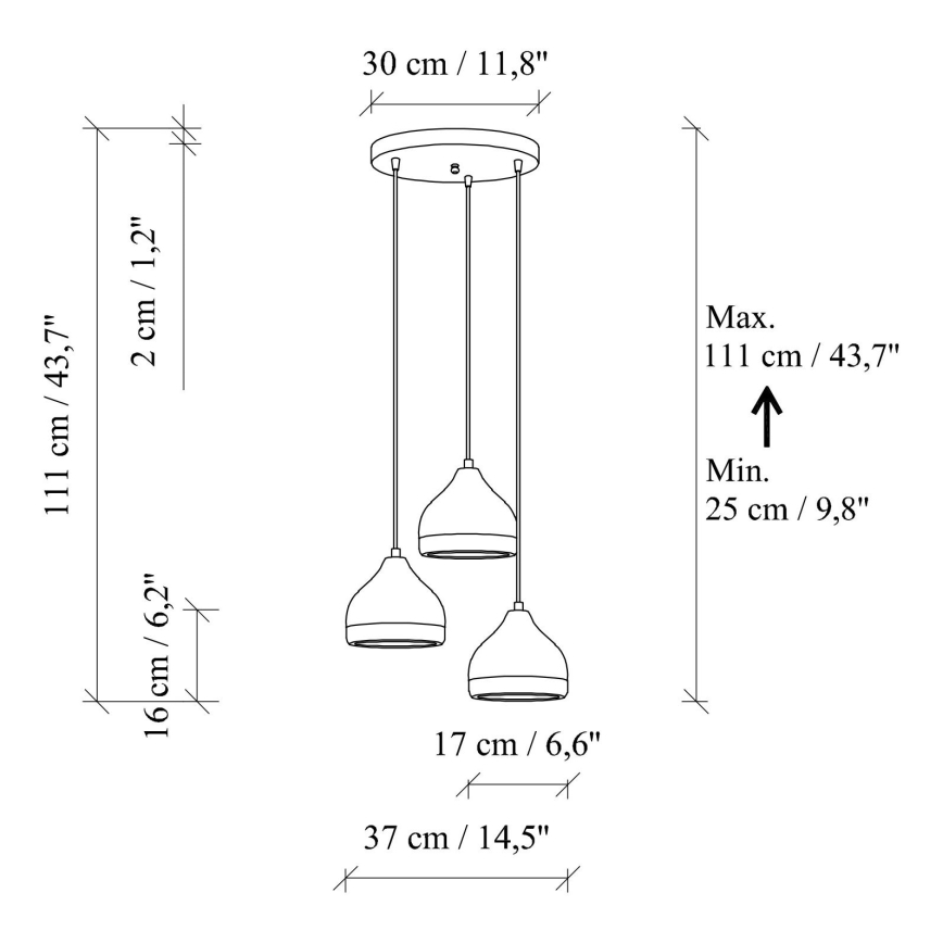Kábeles csillár YILDO 3xE27/40W/230V fekete/arany