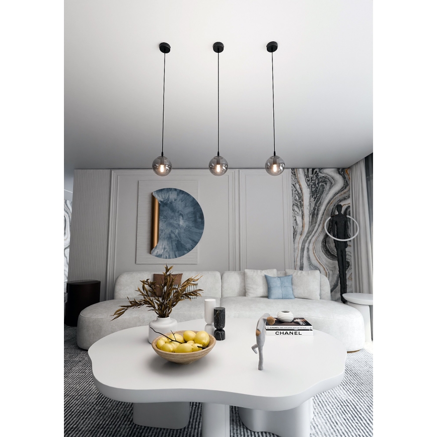 Kábeles függeszték COSMO 1xE14/10W/230V Ø 14 cm fekete/füstös fekete
