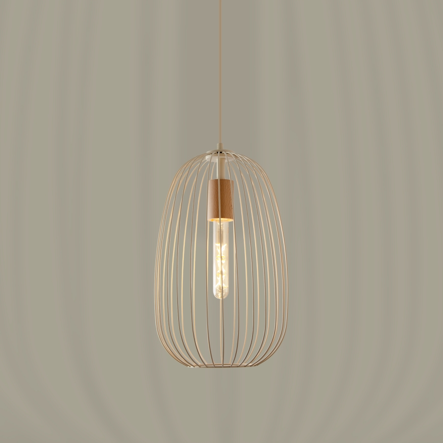Kábeles függeszték OVELLA 1xE27/15W/230V átm. 25 cm krémszínű/fenyő