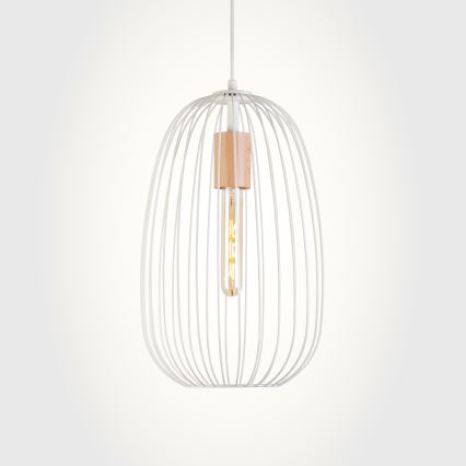 Kábeles függeszték OVELLA 1xE27/15W/230V átm. 25 cm krémszínű/fenyő