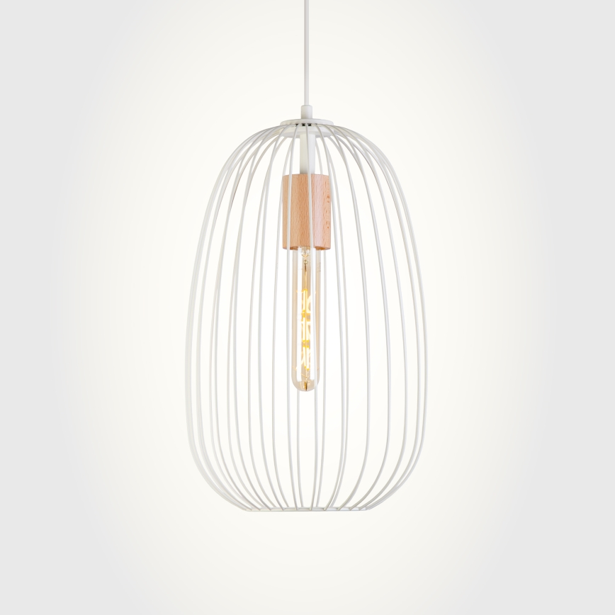 Kábeles függeszték OVELLA 1xE27/15W/230V átm. 25 cm krémszínű/fenyő