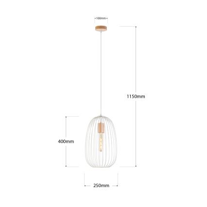 Kábeles függeszték OVELLA 1xE27/15W/230V átm. 25 cm krémszínű/fenyő