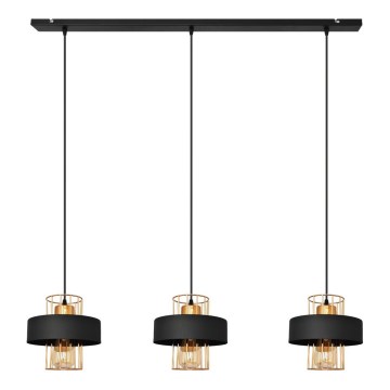 Kábeles függeszték VOLTA 3xE27/15W/230V fekete/rózsaarany