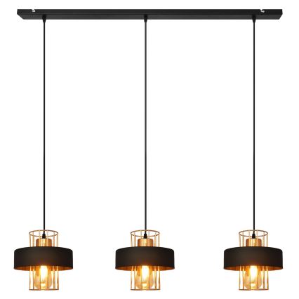 Kábeles függeszték VOLTA 3xE27/15W/230V fekete/rózsaarany