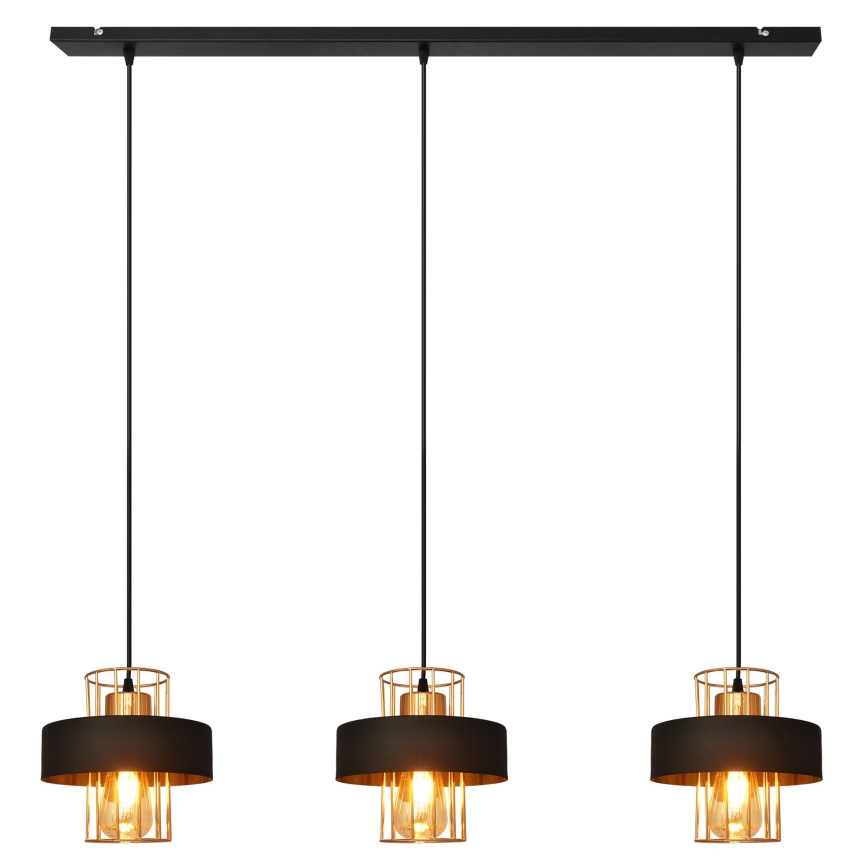 Kábeles függeszték VOLTA 3xE27/15W/230V fekete/rózsaarany
