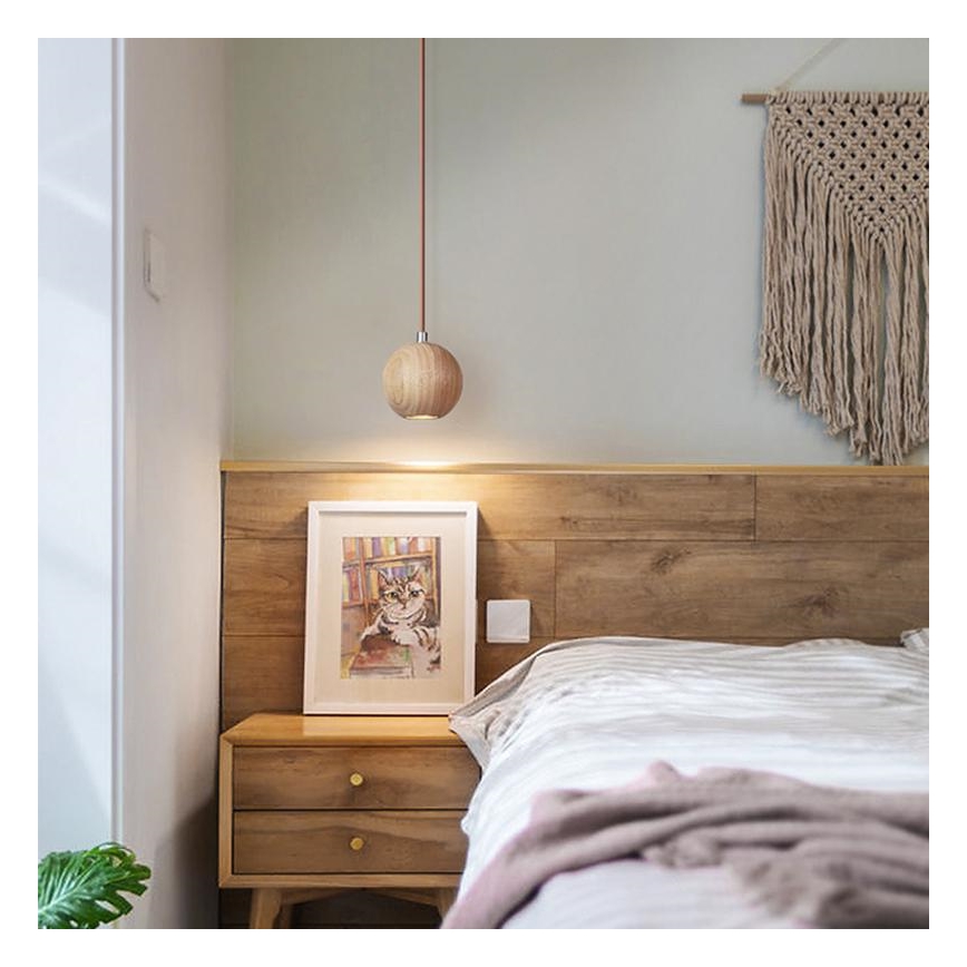 Kábeles függőlámpa 1xGU10/10W/230V Ø 11 cm tömör kőris