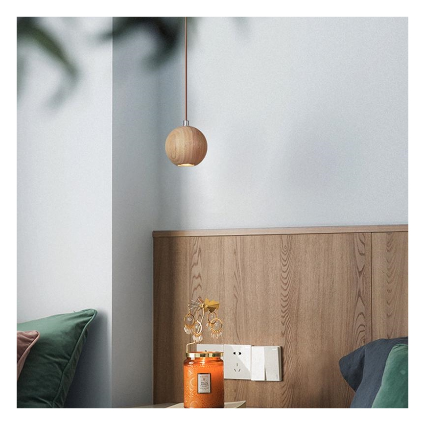 Kábeles függőlámpa 1xGU10/10W/230V Ø 11 cm tömör kőris