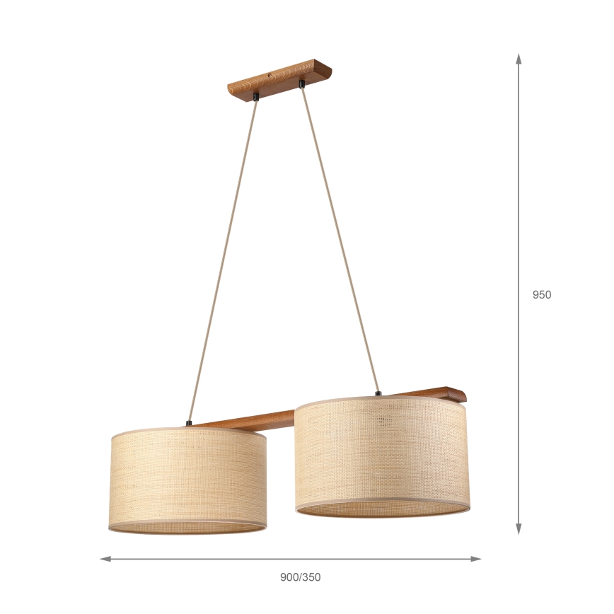Kábeles függőlámpa AIDA 2xE27/15W/230V átm. 35 cm tölgy/raffia
