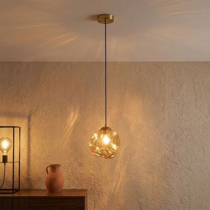 Kábeles függőlámpa CRISTAL 1xE14/15W/230V sárgaréz/füstös bézs