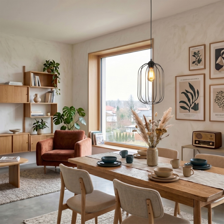 Kábeles függőlámpa DESTELLO 1xE27/15W/230V, átm. 21 cm, fekete