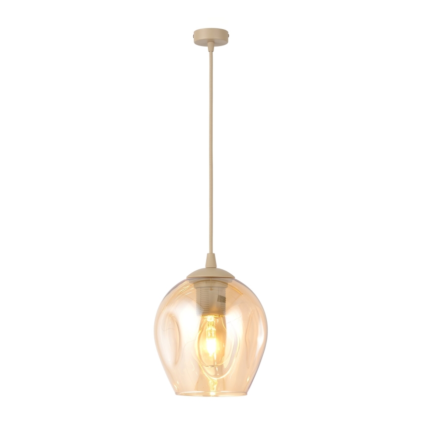 Kábeles függőlámpa ISTAR 1xE27/15W/230V átm. 14 cm bézs/füstös bézs