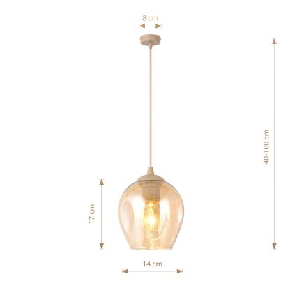 Kábeles függőlámpa ISTAR 1xE27/15W/230V átm. 14 cm bézs/füstös bézs