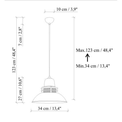 Kábeles függőlámpa TIBET 1xE27/40W/230V narancssárga