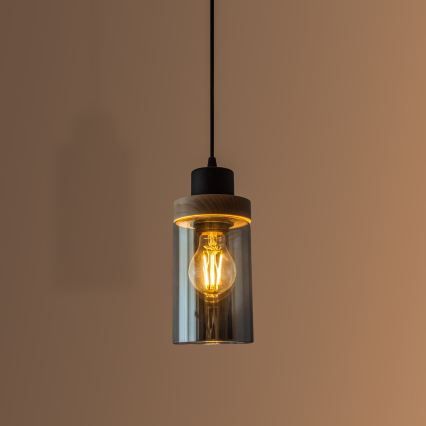 Kábeles függőlámpa WOODNEST 1xE27/15W/230V fenyő/füstös fekete