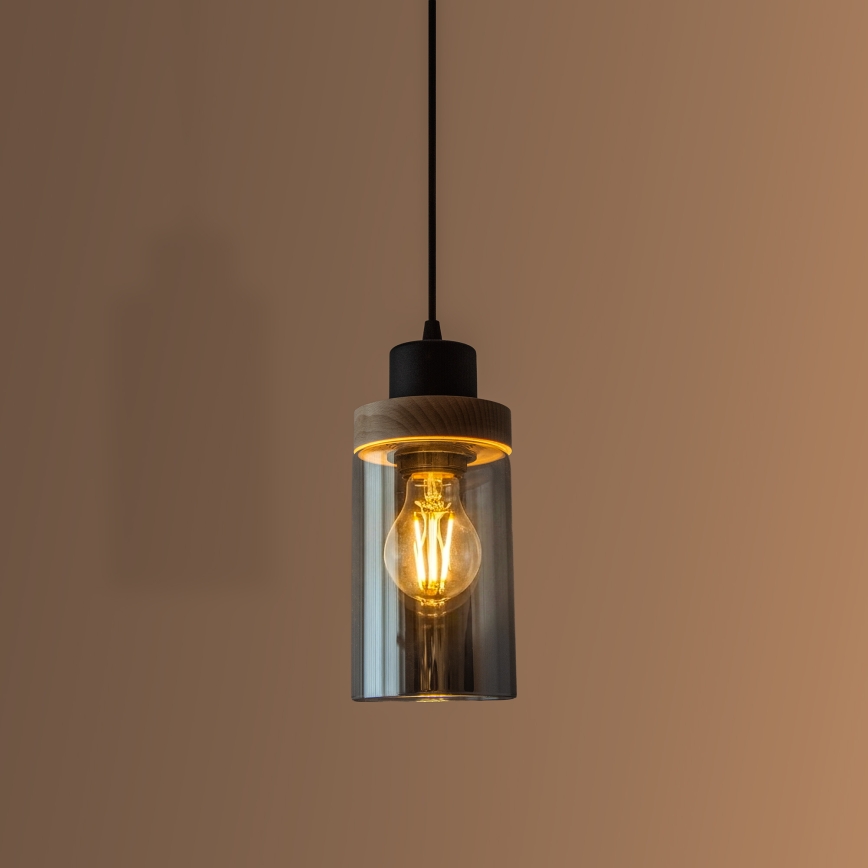 Kábeles függőlámpa WOODNEST 1xE27/15W/230V fenyő/füstös fekete