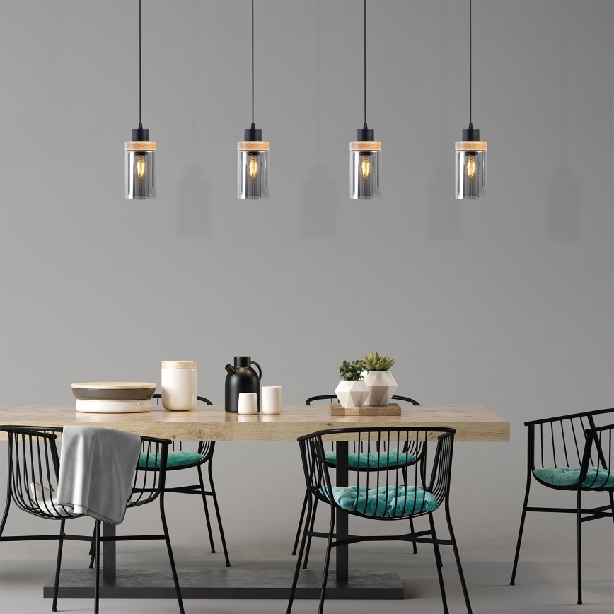 Kábeles függőlámpa WOODNEST 1xE27/15W/230V fenyő/füstös fekete