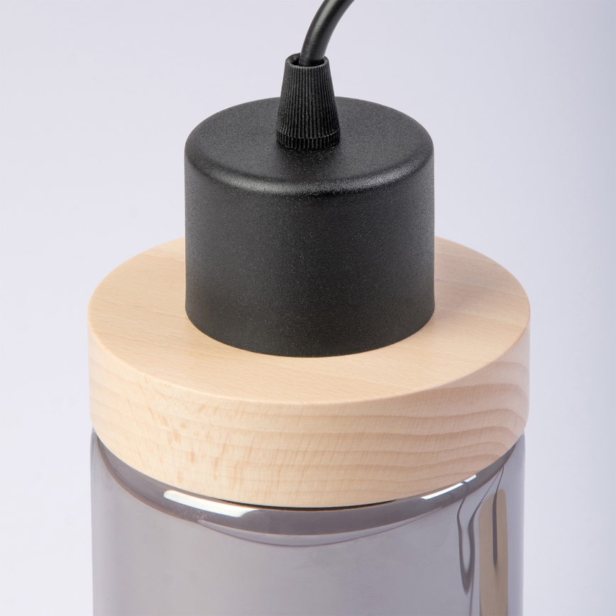 Kábeles függőlámpa WOODNEST 1xE27/15W/230V fenyő/füstös fekete