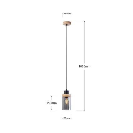 Kábeles függőlámpa WOODNEST 1xE27/15W/230V fenyő/füstös fekete