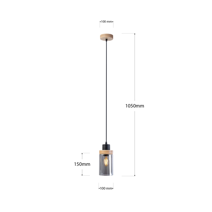 Kábeles függőlámpa WOODNEST 1xE27/15W/230V fenyő/füstös fekete