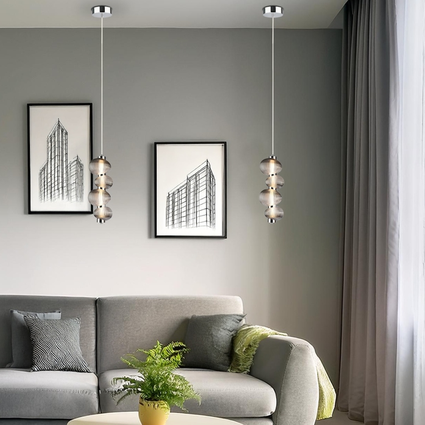 Kábeles LED csillár BOLLA LED/17W/230V, átm. 16 cm, fényes króm/füstszürke