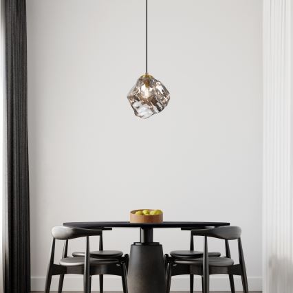 Kábellel függesztett csillár CRISTAL 1xE14/15W/230V sárgaréz/füstös fekete