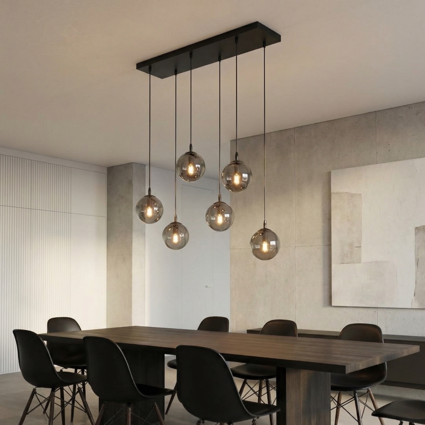 Kábelre függesztett csillár COSMO 6xE14/10W/230V fekete/füstös fekete