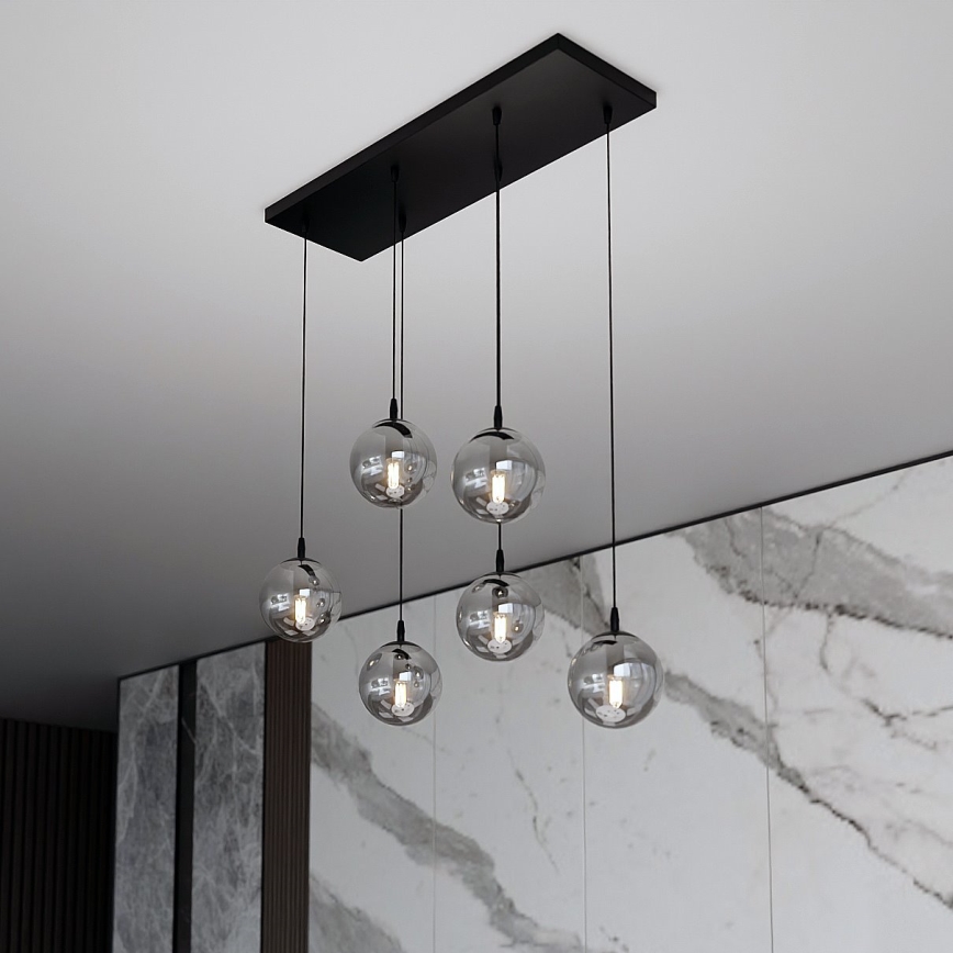 Kábelre függesztett csillár COSMO 6xE14/10W/230V fekete/füstös fekete