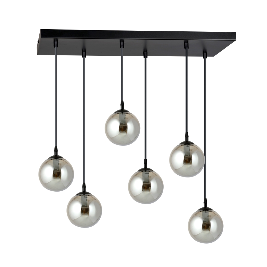 Kábelre függesztett csillár COSMO 6xE14/10W/230V fekete/füstös fekete