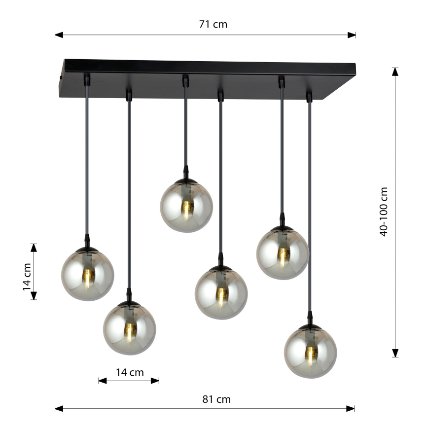 Kábelre függesztett csillár COSMO 6xE14/10W/230V fekete/füstös fekete
