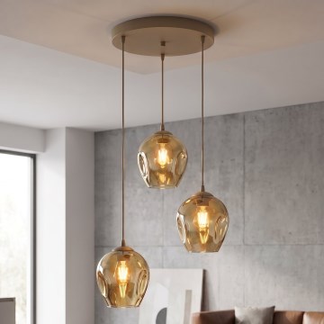 Kábelre függesztett csillár ISTAR 3xE27/15W/230V átm. 40 cm bézs/füstös bézs