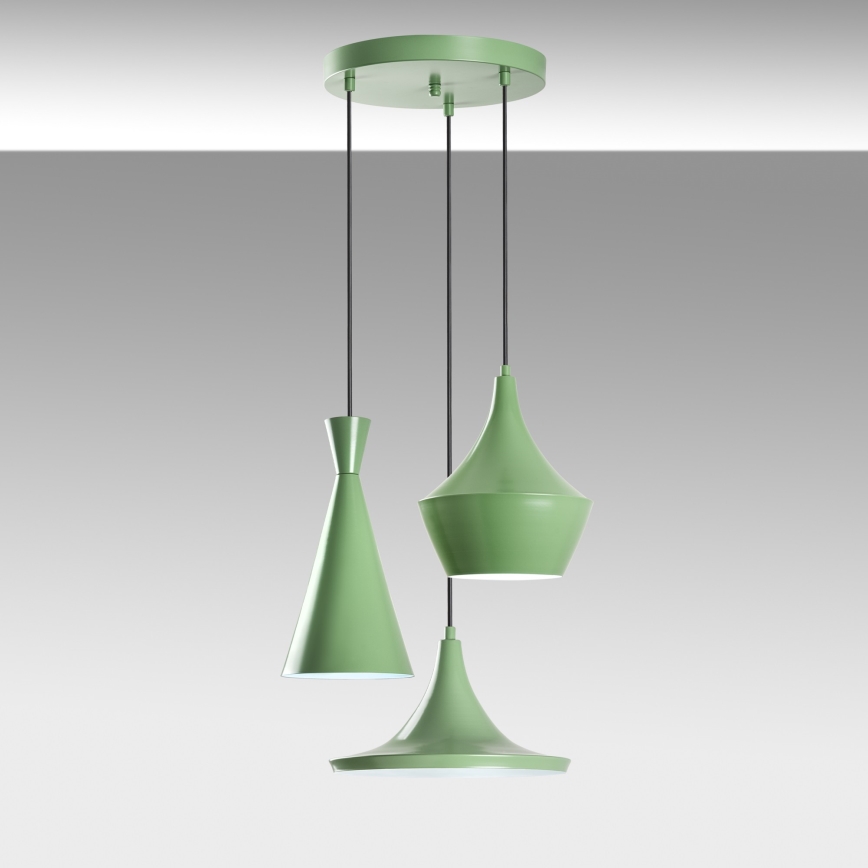 Kábelre függesztett csillár TOM 3xE27/40W/230V zöld