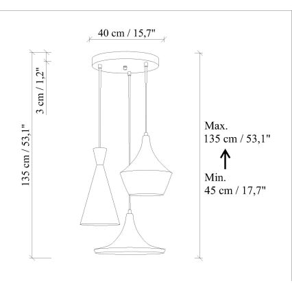 Kábelre függesztett csillár TOM 3xE27/40W/230V zöld
