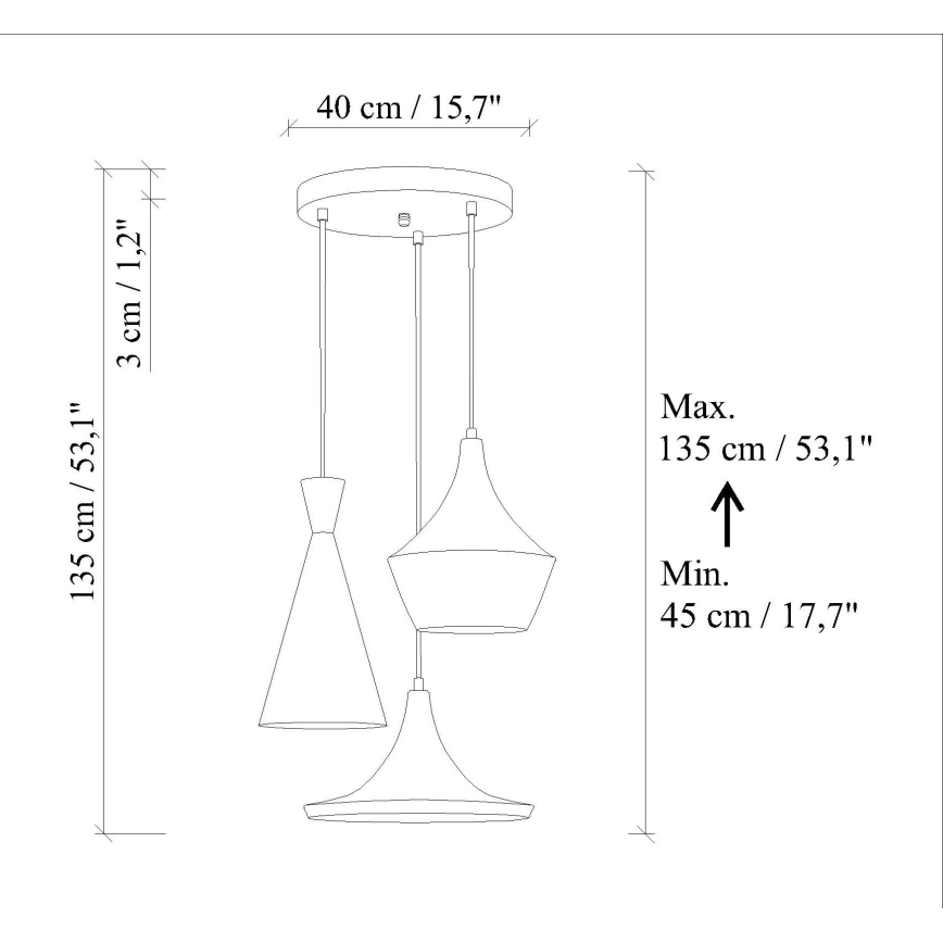 Kábelre függesztett csillár TOM 3xE27/40W/230V zöld