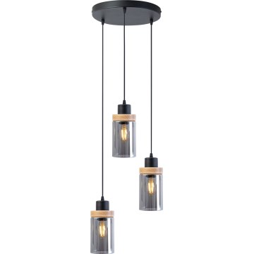 Kábelre függesztett csillár WOODNEST 3xE27/15W/230V fenyő/füstös fekete