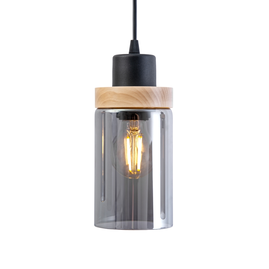 Kábelre függesztett csillár WOODNEST 3xE27/15W/230V fenyő/füstös fekete