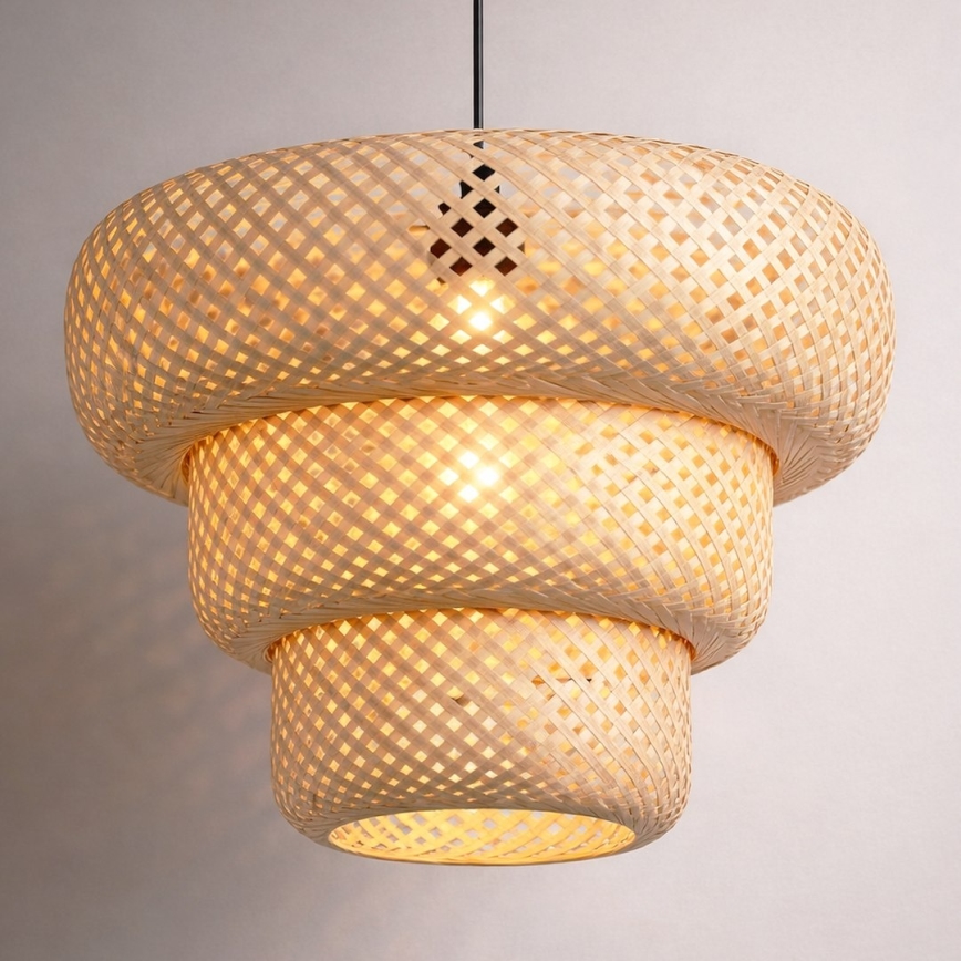 Kábelre függesztett TULUM függőlámpa 1xE27/15W/230V, átm. 35 cm, bambusz