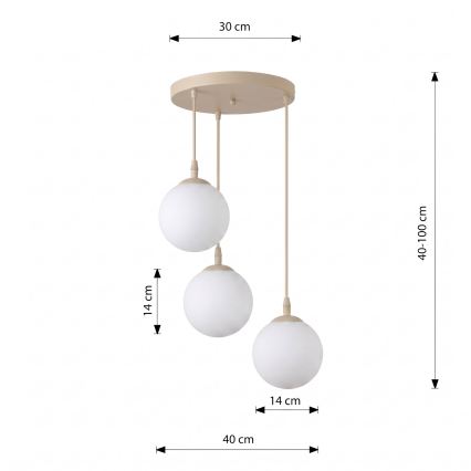 Kábelre szerelt függőlámpa COSMO 3xE14/10W/230V Ø 40 cm bézs/fehér
