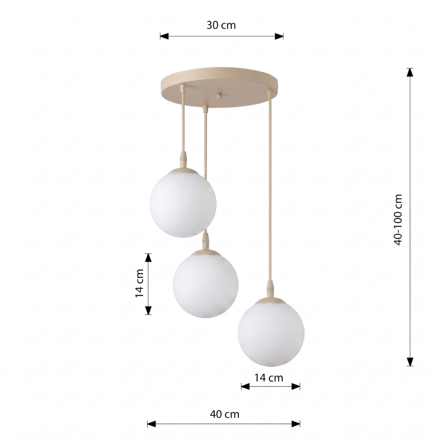 Kábelre szerelt függőlámpa COSMO 3xE14/10W/230V Ø 40 cm bézs/fehér