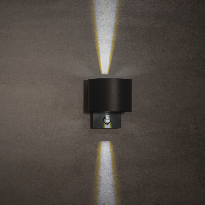 LED kültéri fali lámpatest mozgás- és alkonyatérzékelővel REKA LED/7W/230V IP54 antracit, kerek