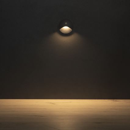 LED lépcsőlámpa mozgás- és alkonyérzékelővel EXIN LED/2,5W/230V 3000K IP65 antracitszínű, kerek