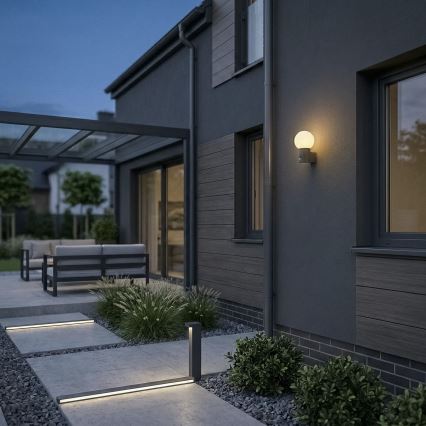 Kültéri fali lámpa mozgás- és alkonyérzékelővel STONO 1xE27/15W/230V IP65 antracit